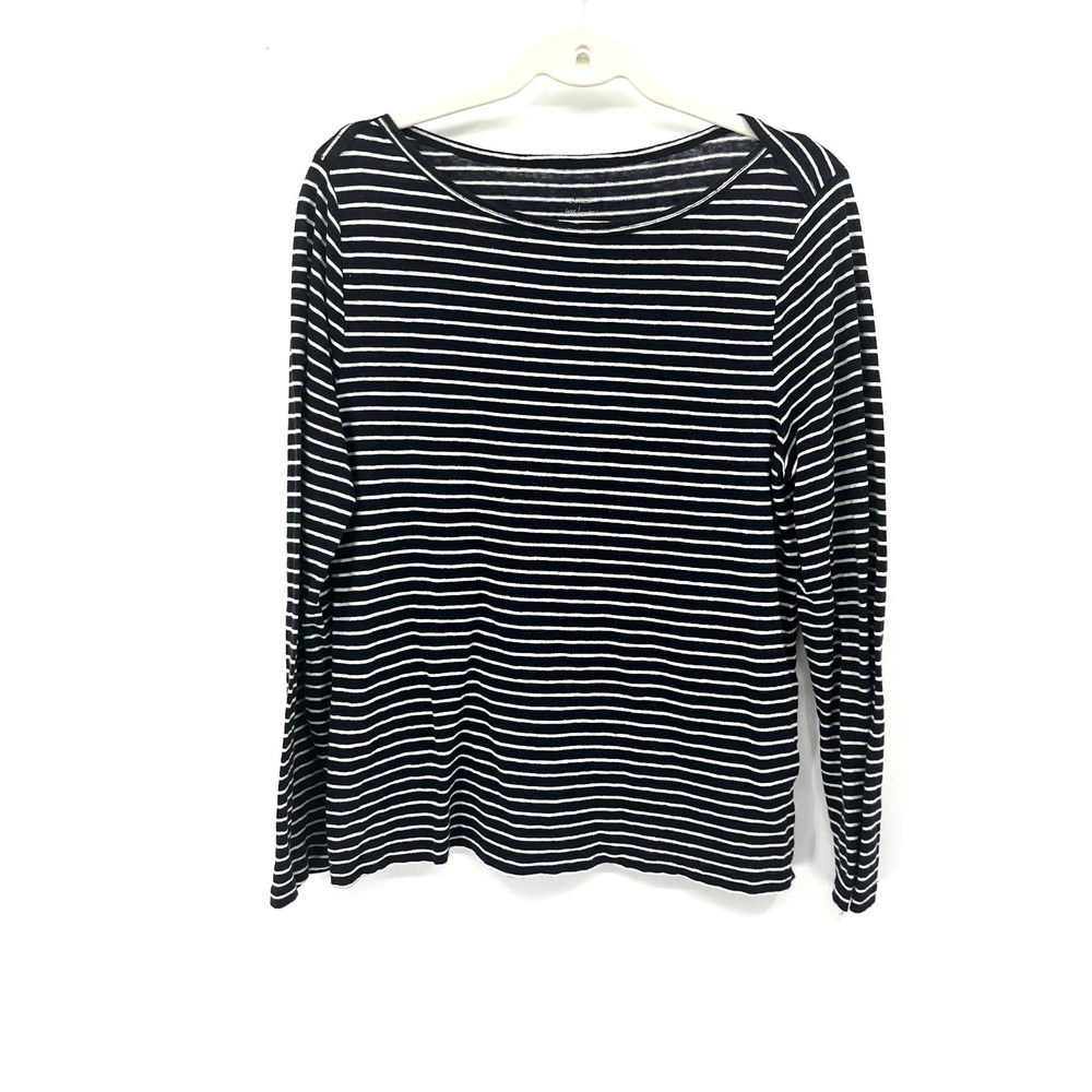 J.Crew navy Blue white 100% linen coastal grandma long sleeve striped top XL